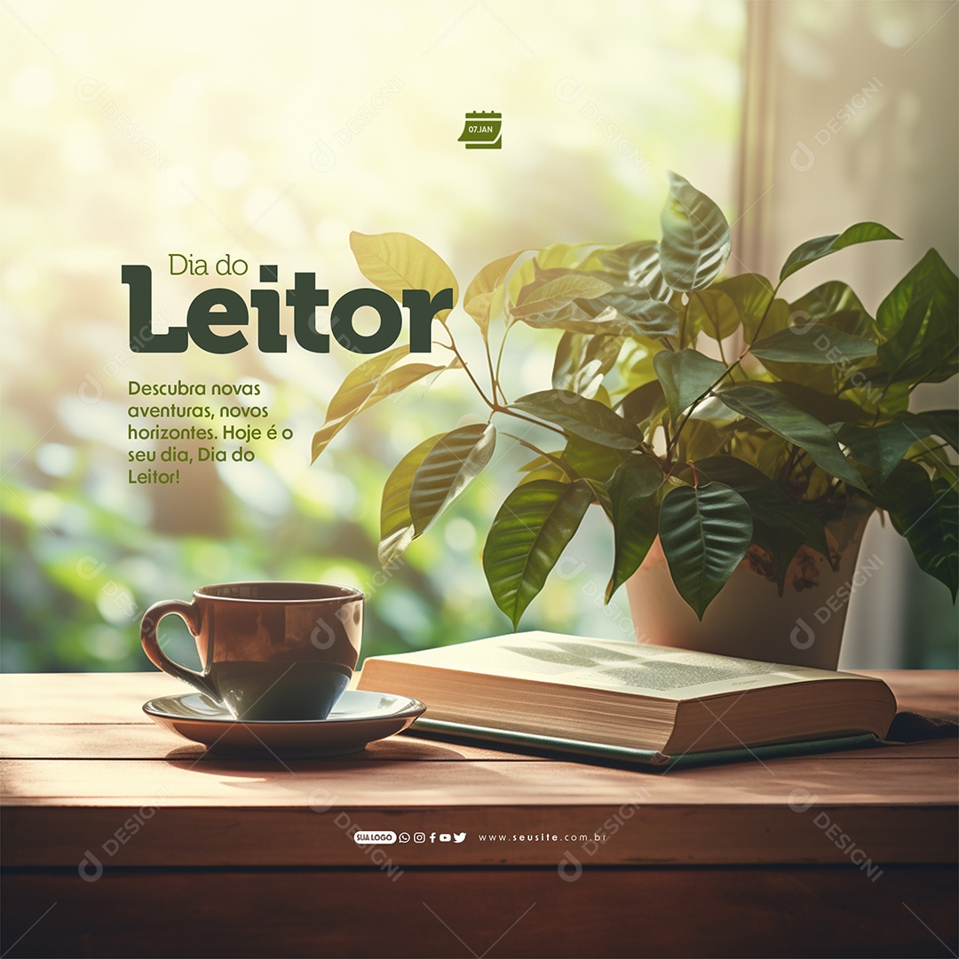 Dia do Leitor 07 de Janeiro Descubra Novas Aventuras Novos Horizontes Social Media PSD Editável