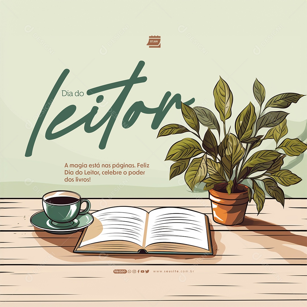 Dia do Leitor 07 de Janeiro a Magia Está nas Páginas Social Media PSD Editável