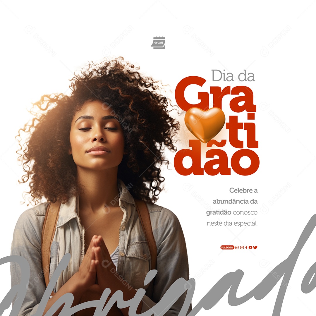 Dia da Gratidão 06 de Janeiro Celebre a Abundância Conosco Social Media PSD Editável