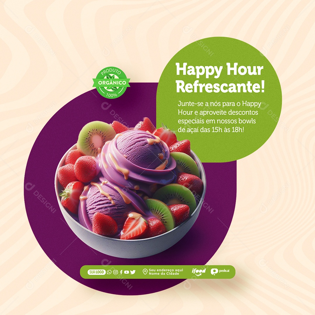 Happy Hour Refrescante Junte-se a Nós Social Media PSD Editável