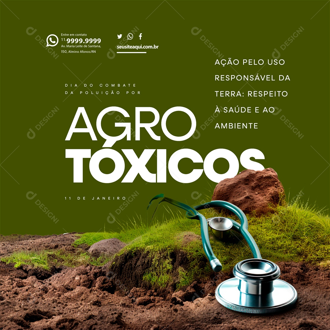 Dia Do Combate Da Poluição Por Agrotóxicos 11 de Janeiro Ação pelo uso responsável Social Media PSD Editável