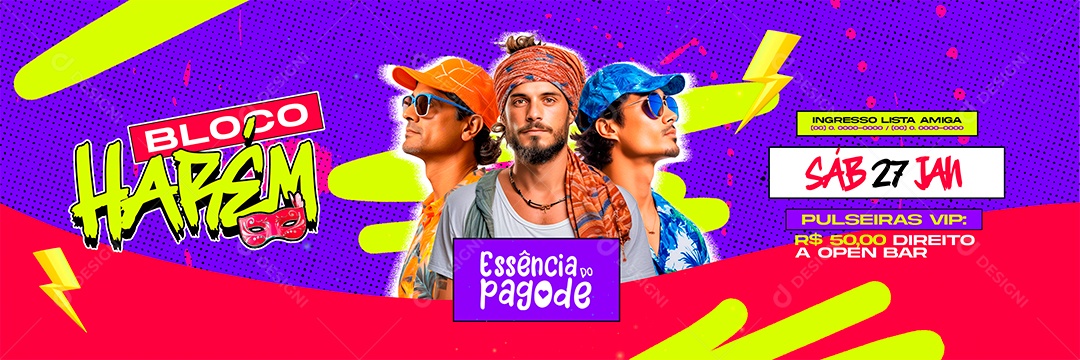 Carrossel Flyer Carnaval Bloco Harém Essência Do Pagode Social Media PSD Editável