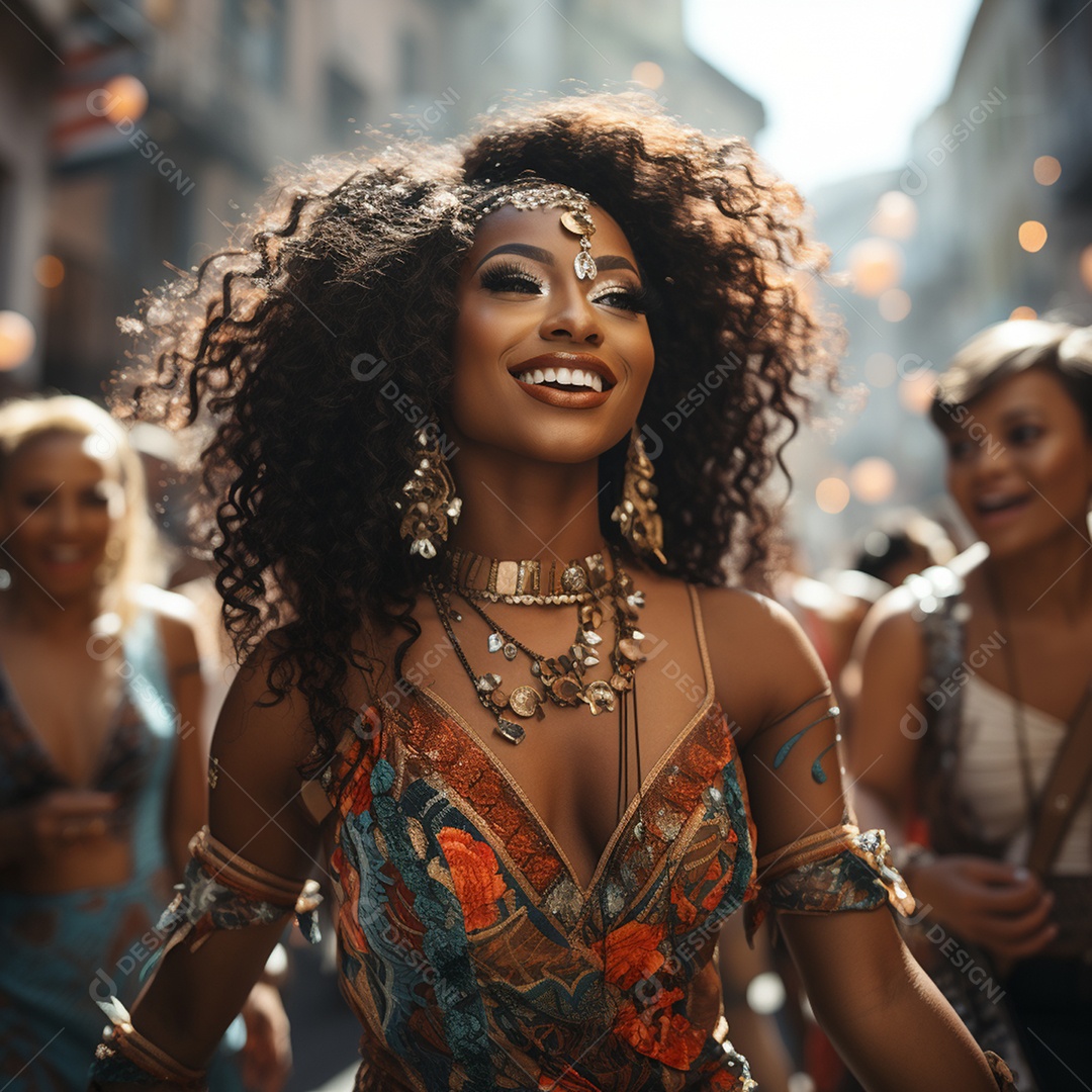 Uma linda jovem morena se divertindo em carnaval
