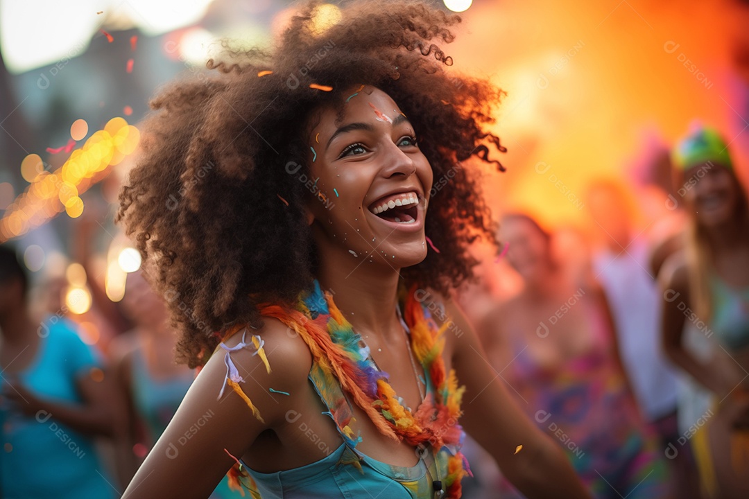 Uma linda jovem se divertindo em carnaval