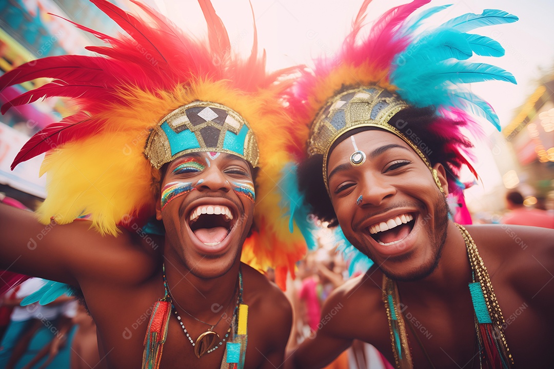 Amigos sorrindo e felizes se divertindo no carnaval