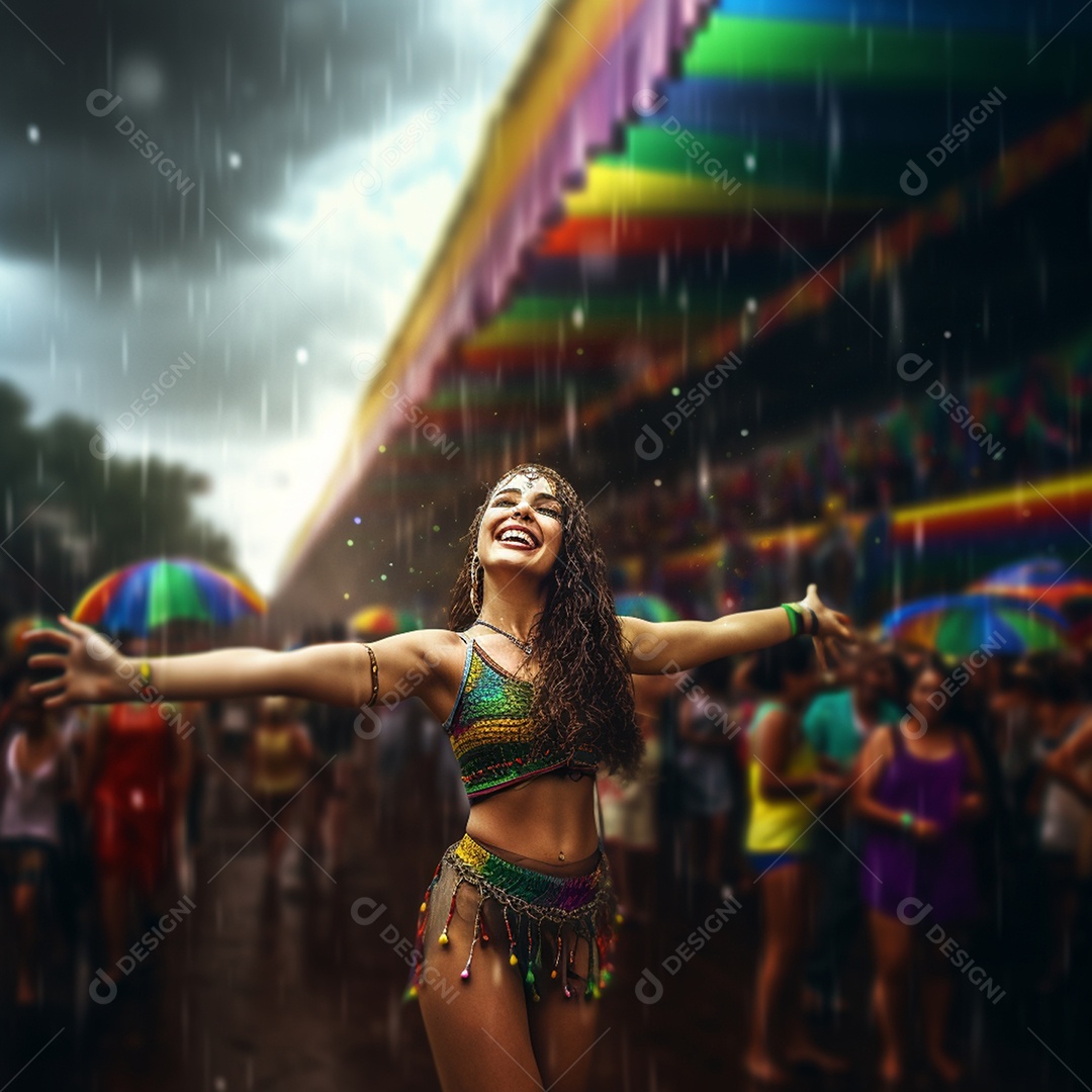 Uma linda garota se divertindo em festa de carnaval