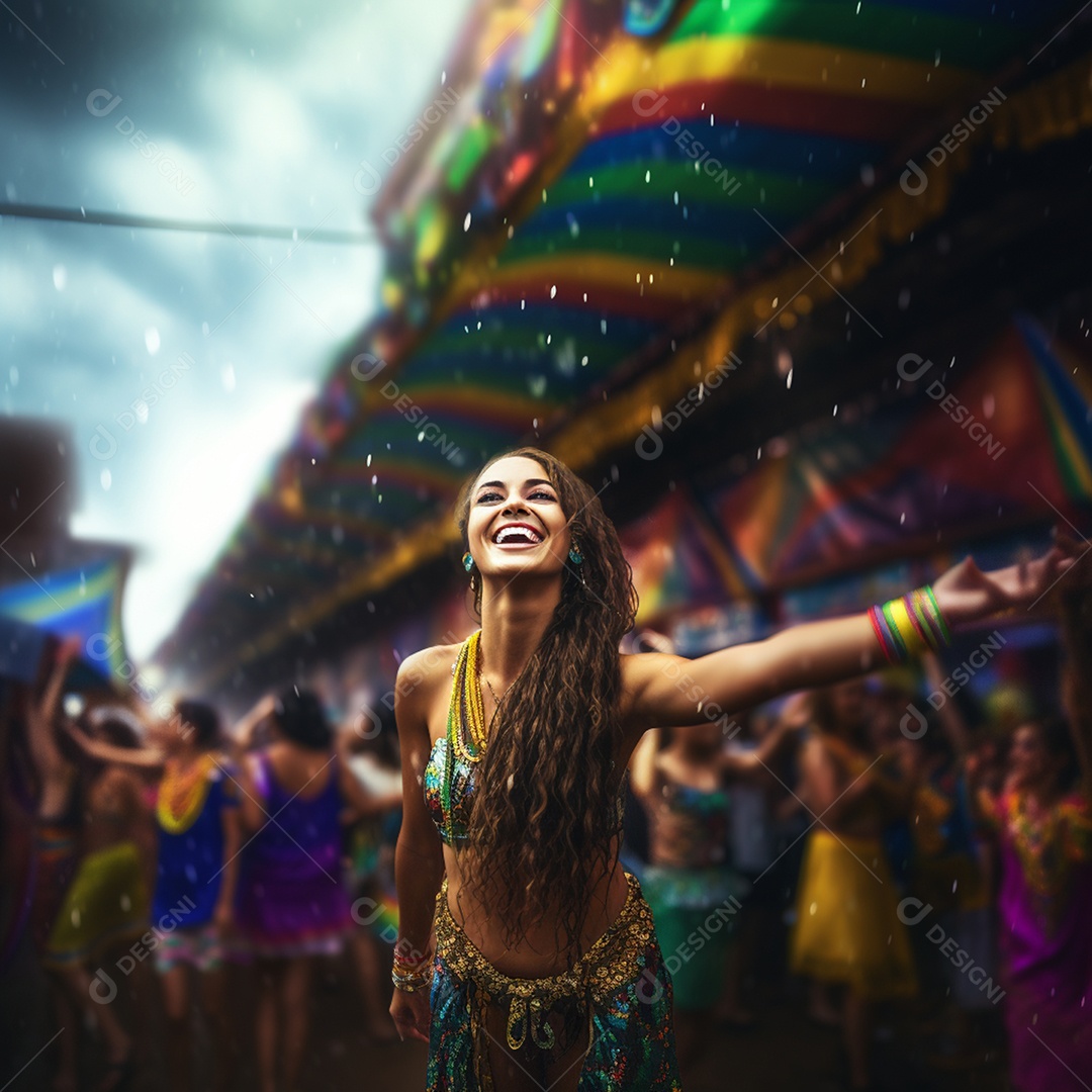 Uma linda jovem morena se divertindo em carnaval