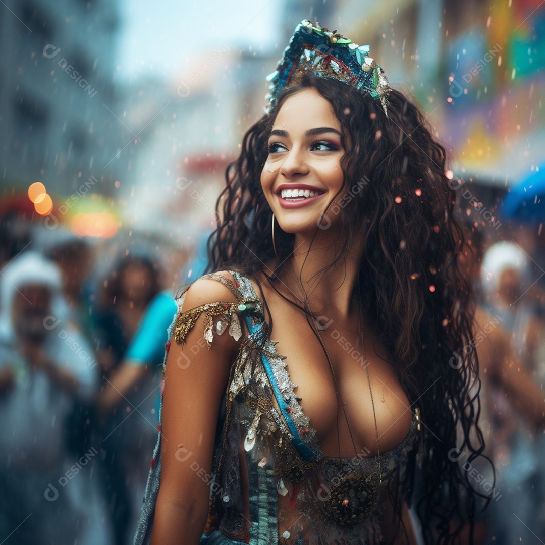 Uma linda garota se divertindo em festa de carnaval