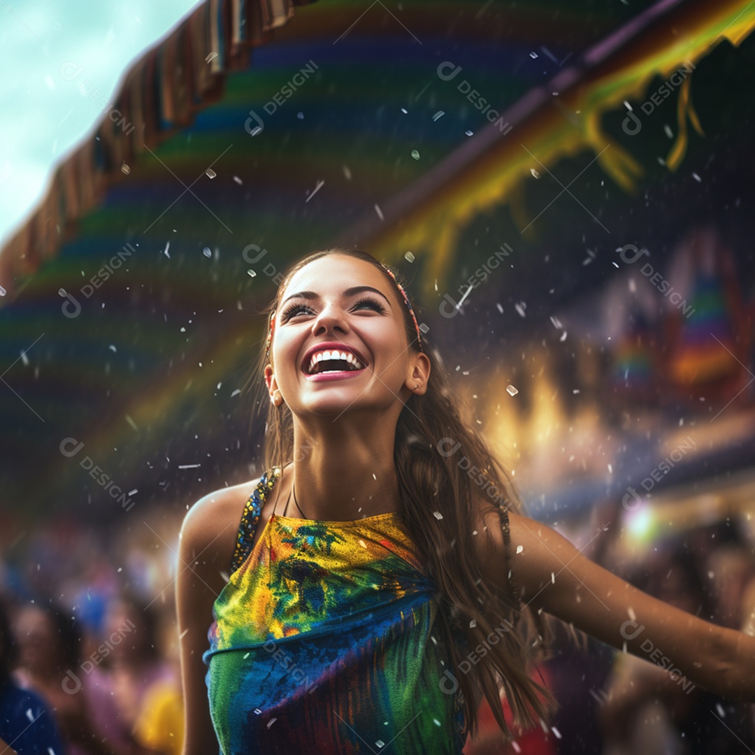 Uma linda garota se divertindo em festa de carnaval