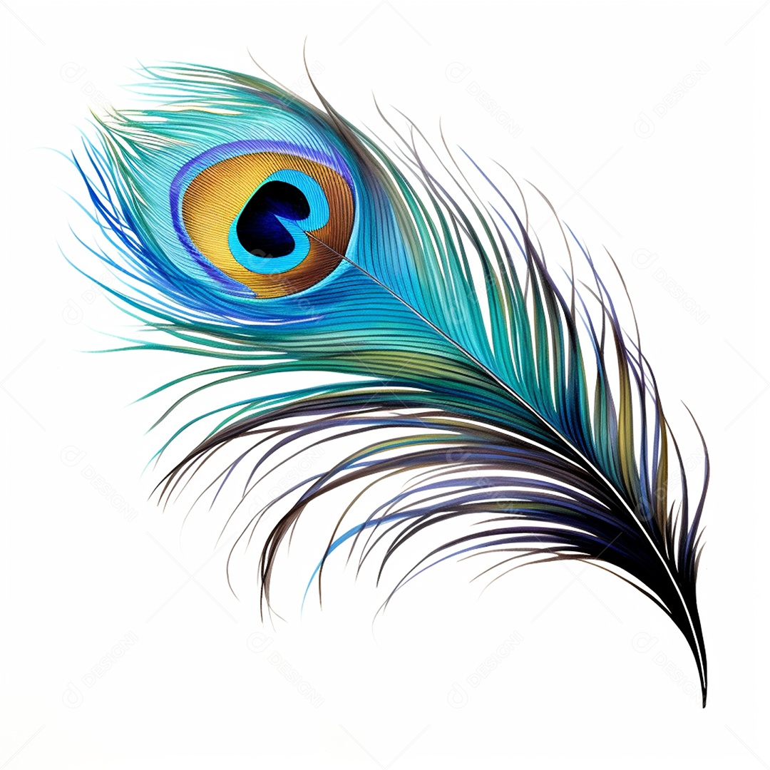 Pena de pavão sobre fundo branco realista