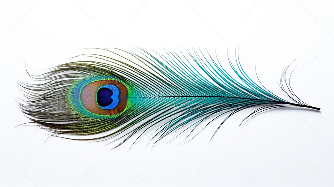 Pena de pavão sobre fundo branco realista