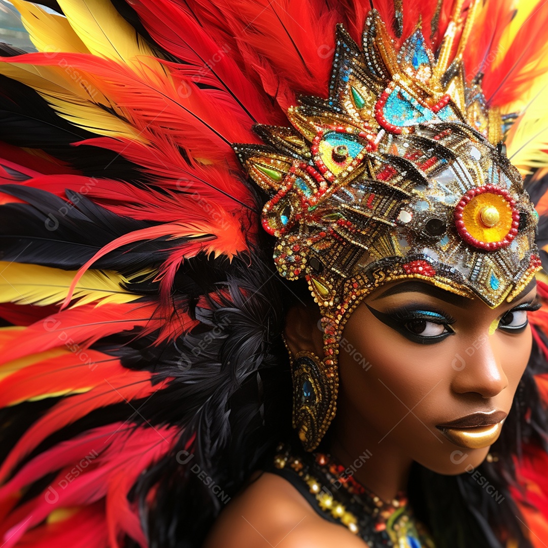 Uma mulher maquiada e fantasiada para o carnaval