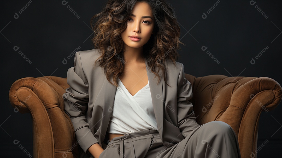 Foto ampla de comprimento de jovem asiática inclinada