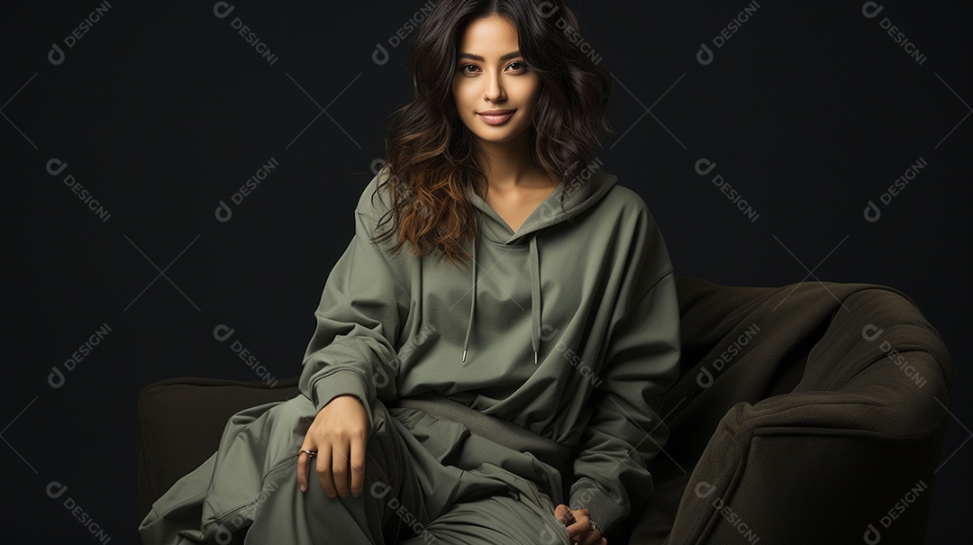 Foto ampla de comprimento de jovem asiática inclinada