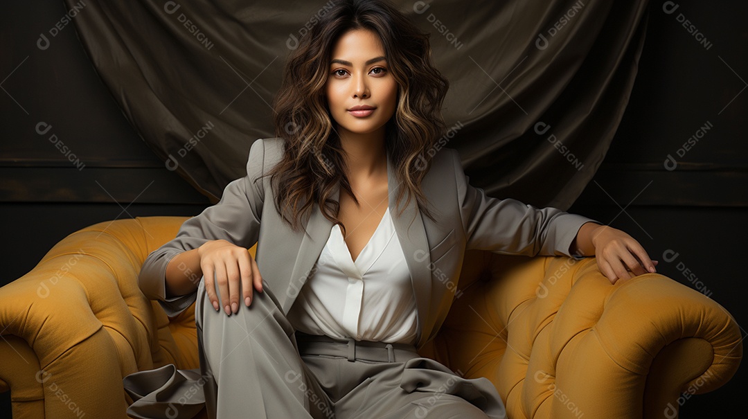 Foto ampla de comprimento de jovem asiática inclinada