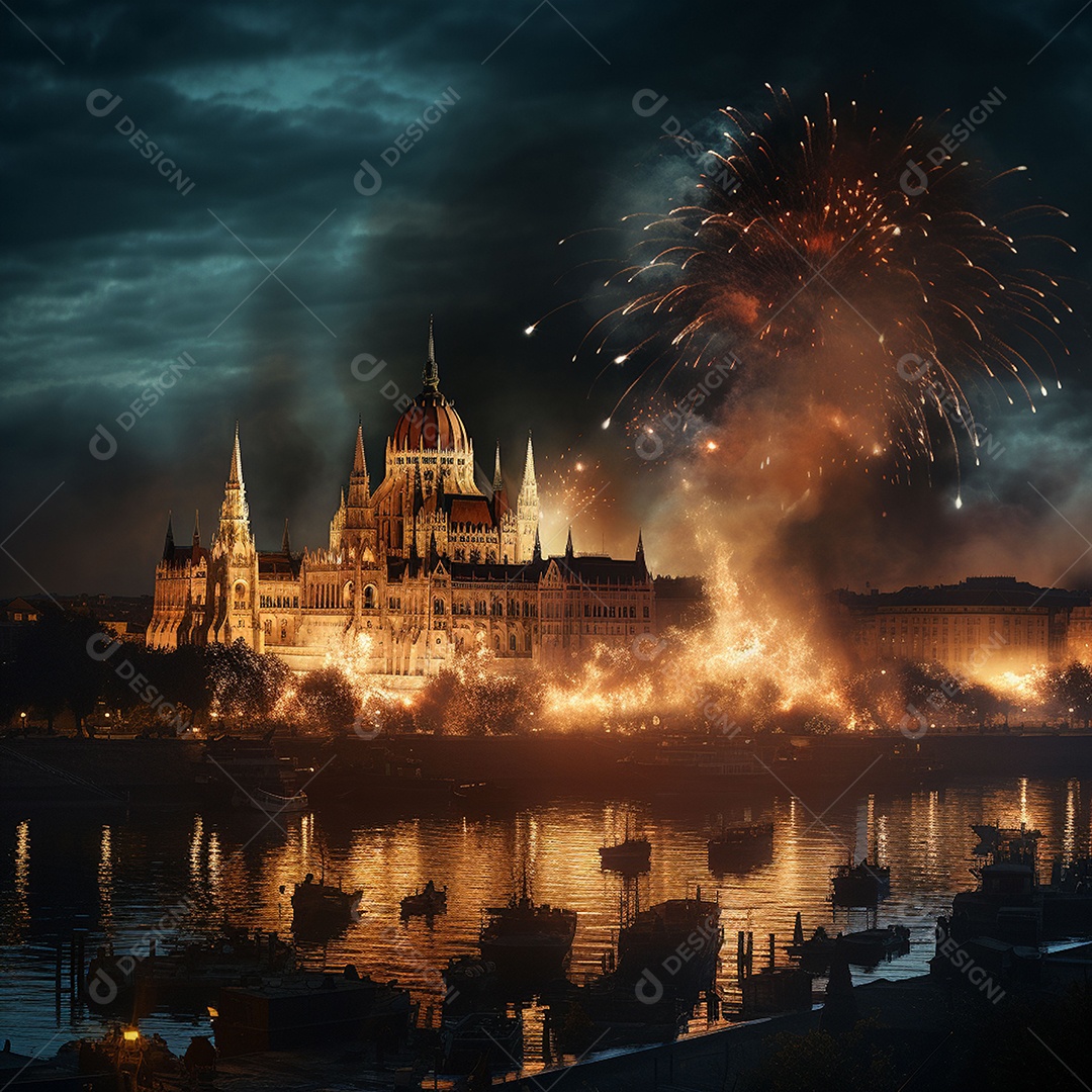 Plano geral de fogos verdes sobre Budapeste