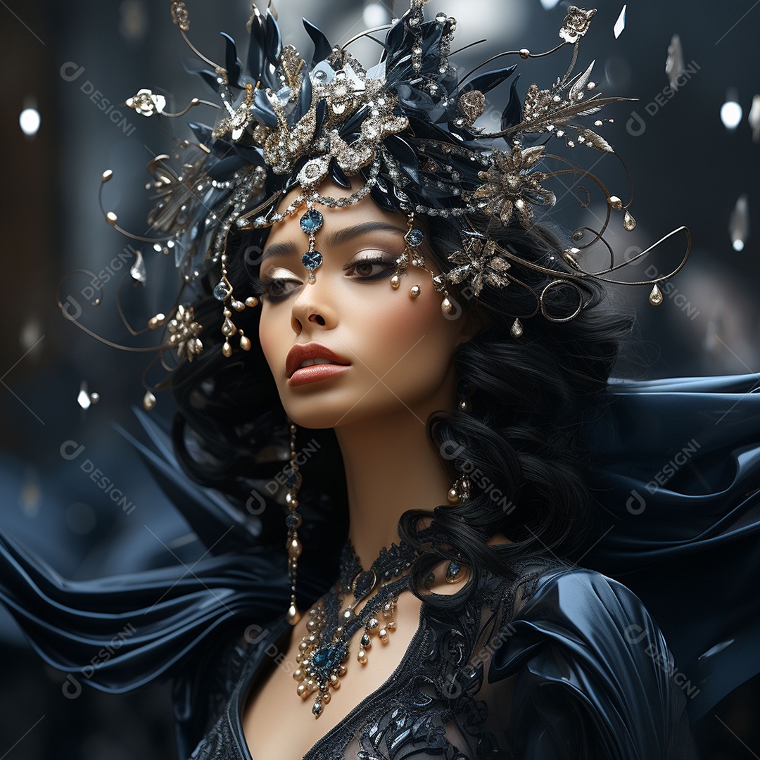 Retrato elegante e digno de mulher adornadas com joias