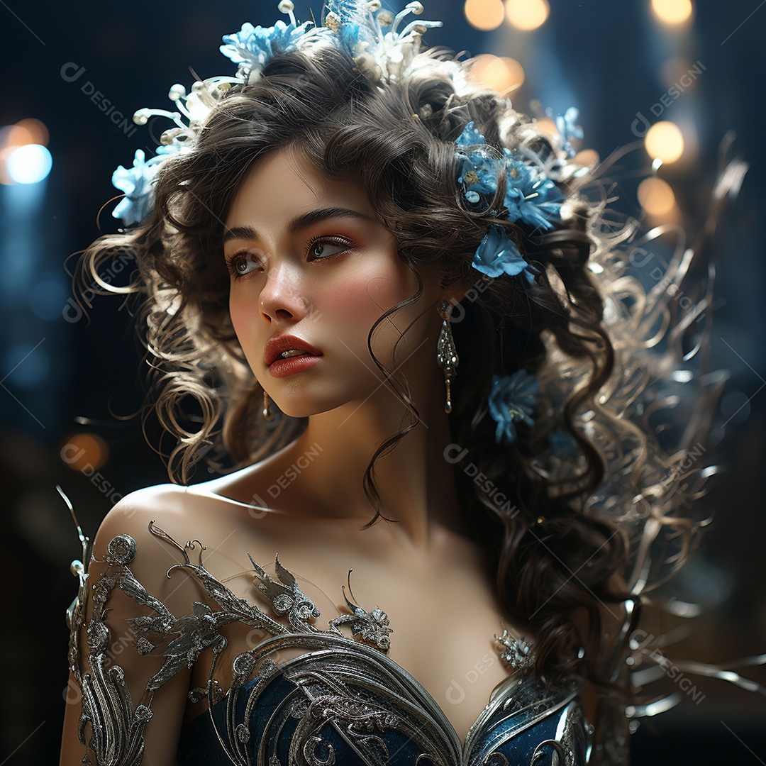 Retrato elegante e digno de mulher adornadas com joias