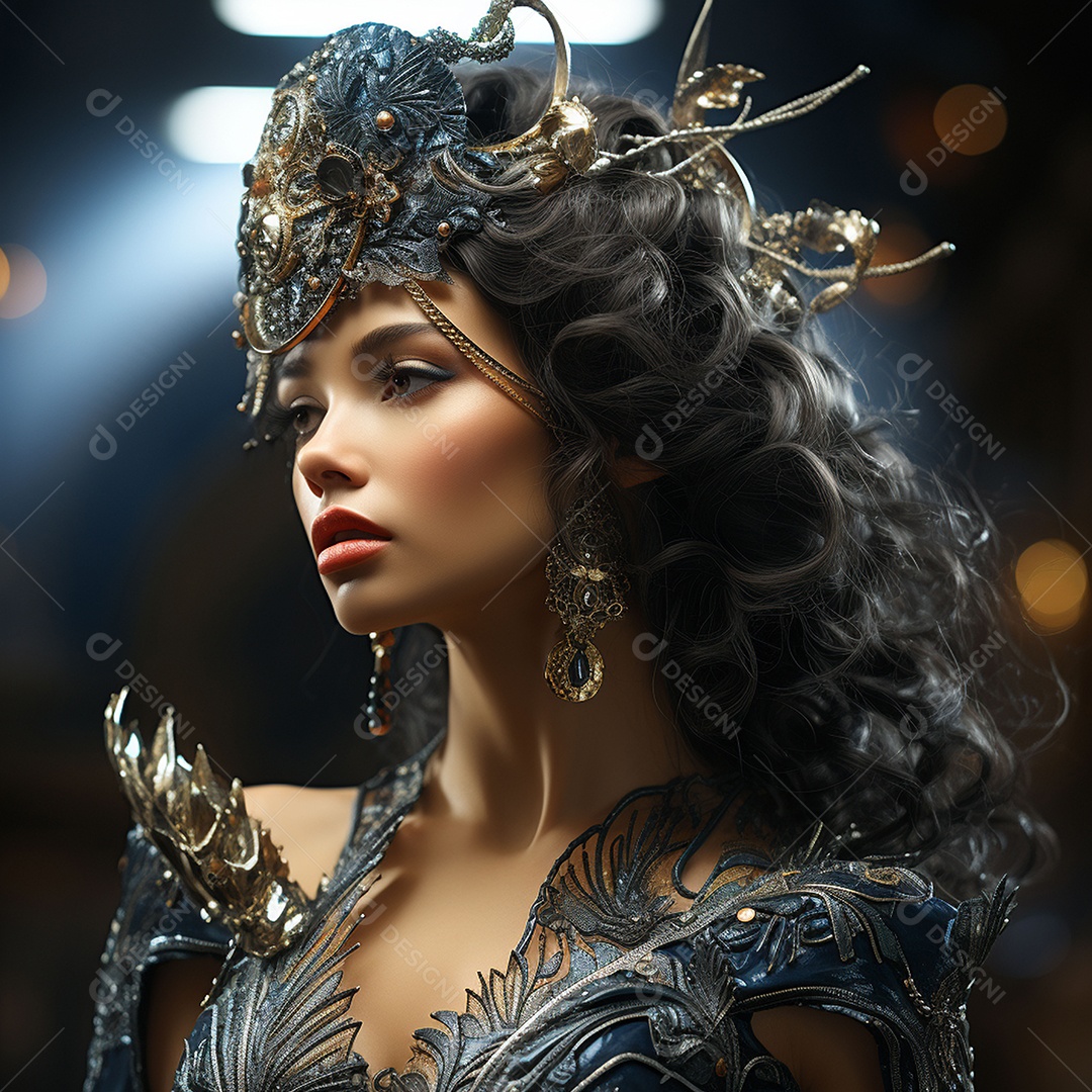 Retrato elegante e digno de mulher adornadas com joias