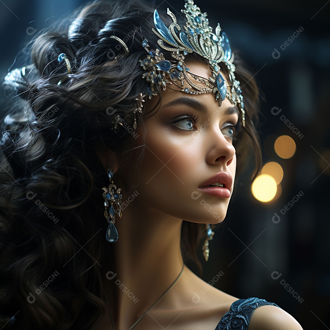 Retrato elegante e digno de mulher adornadas com joias