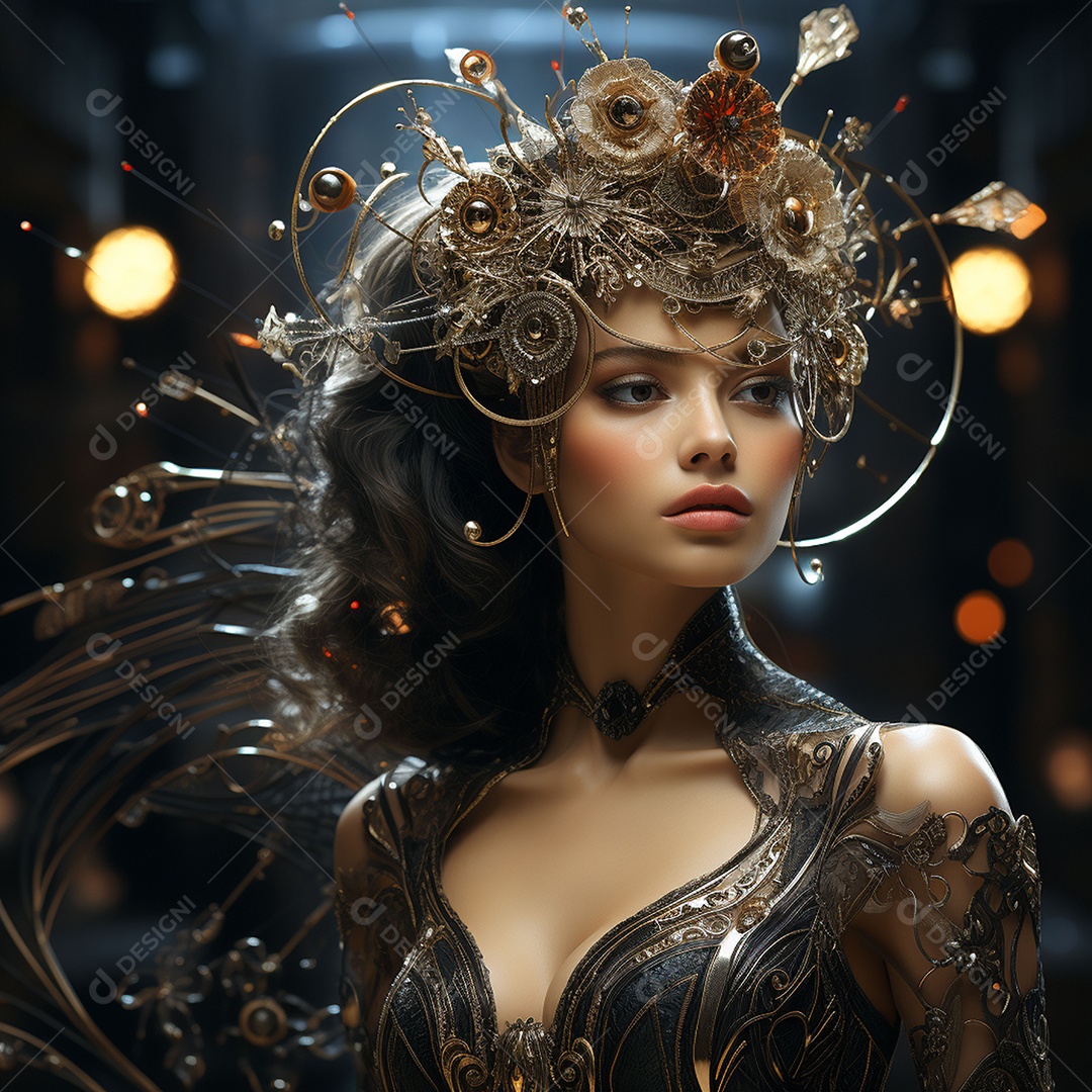 Retrato elegante e digno de mulher adornadas com joias