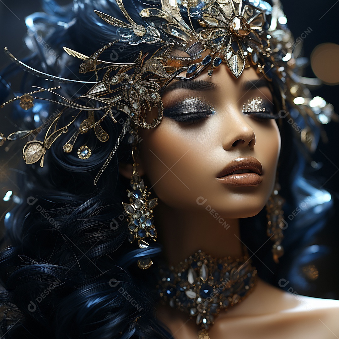 Retrato elegante e digno de mulher adornadas com joias