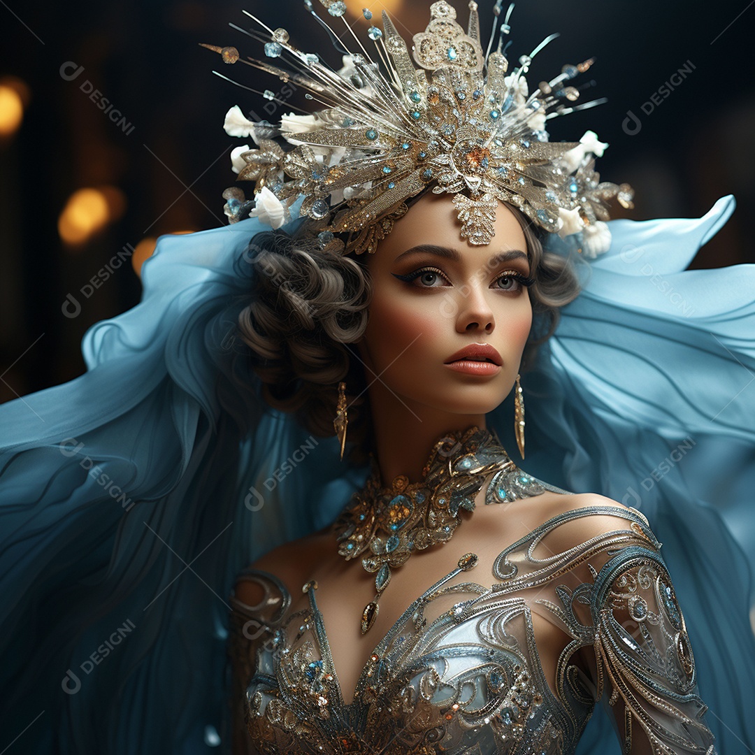 Retrato elegante e digno de mulher adornadas com joias