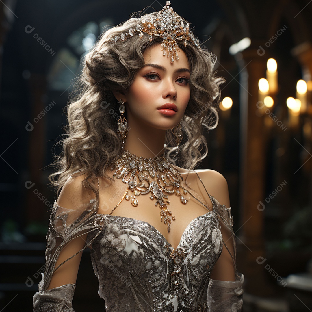 Retrato elegante e digno de mulher adornadas com joias