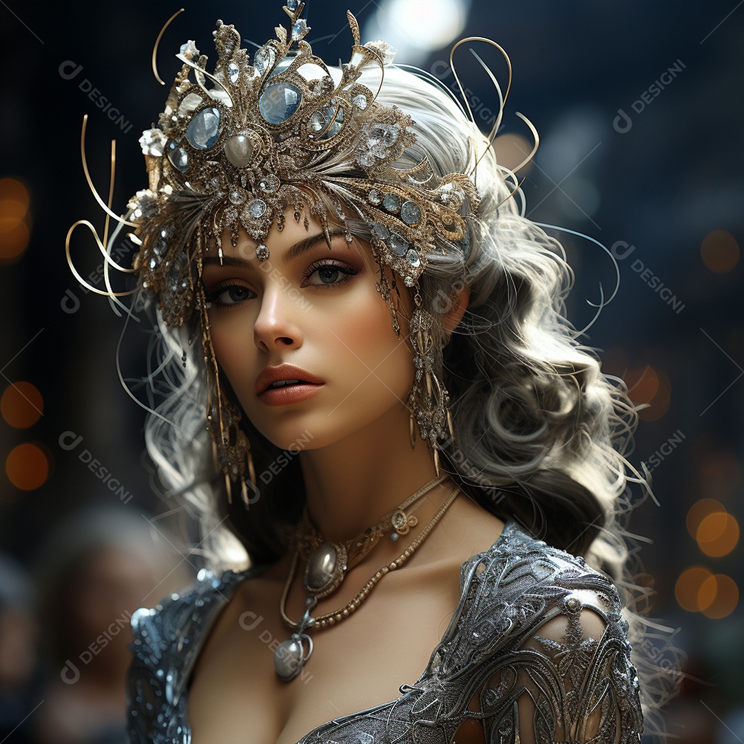 Retrato elegante e digno de mulher adornadas com joias