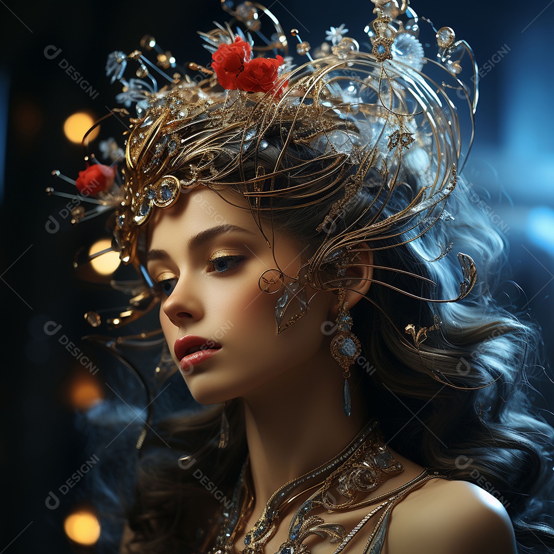 Retrato elegante e digno de mulher adornadas com joias