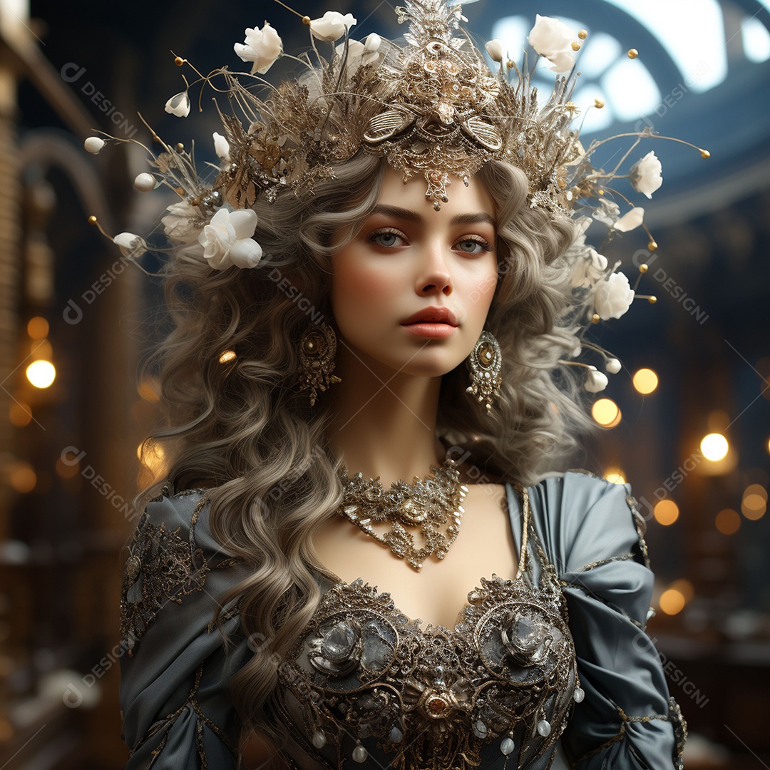 Retrato elegante e digno de mulher adornadas com joias