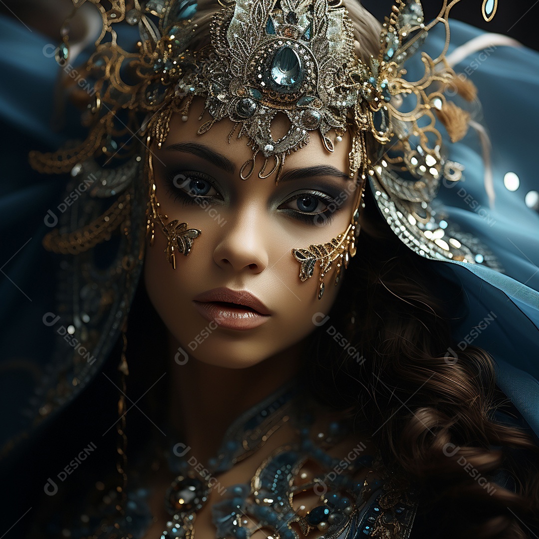 Retrato elegante e digno de mulher adornadas com joias