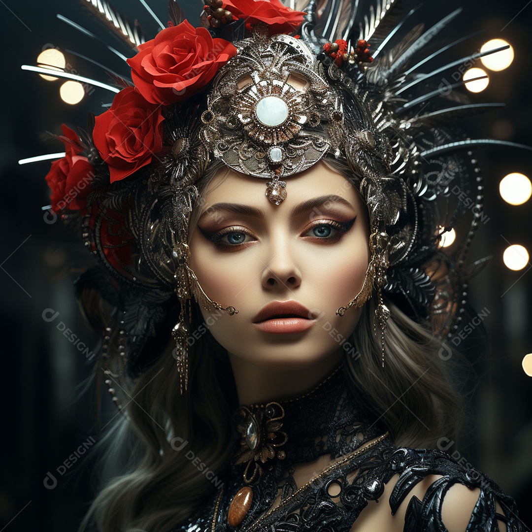 Retrato elegante e digno de mulher adornadas com joias