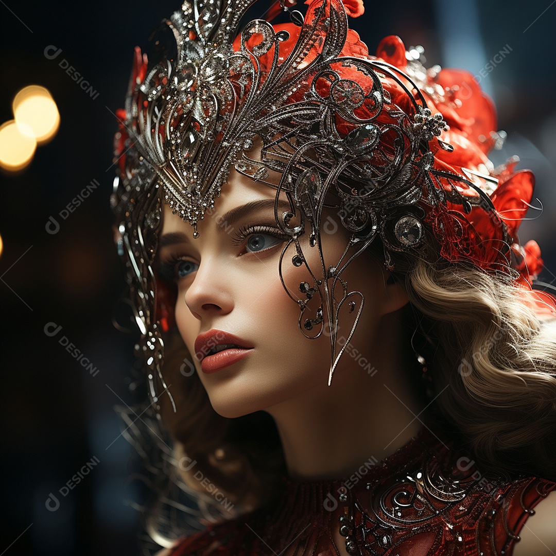 Retrato elegante e digno de mulher adornadas com joias