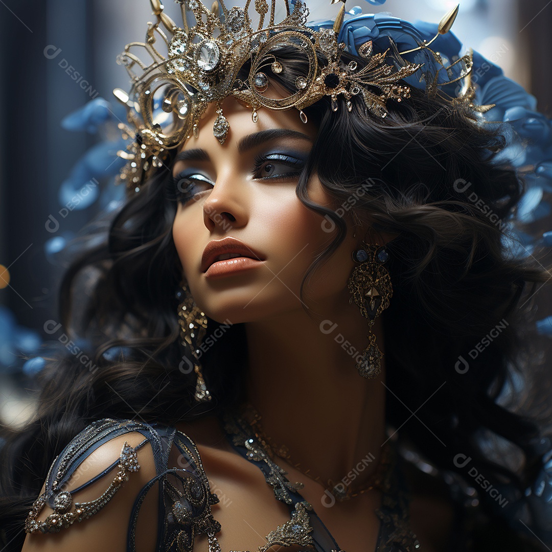 Retrato elegante e digno de mulher adornadas com joias