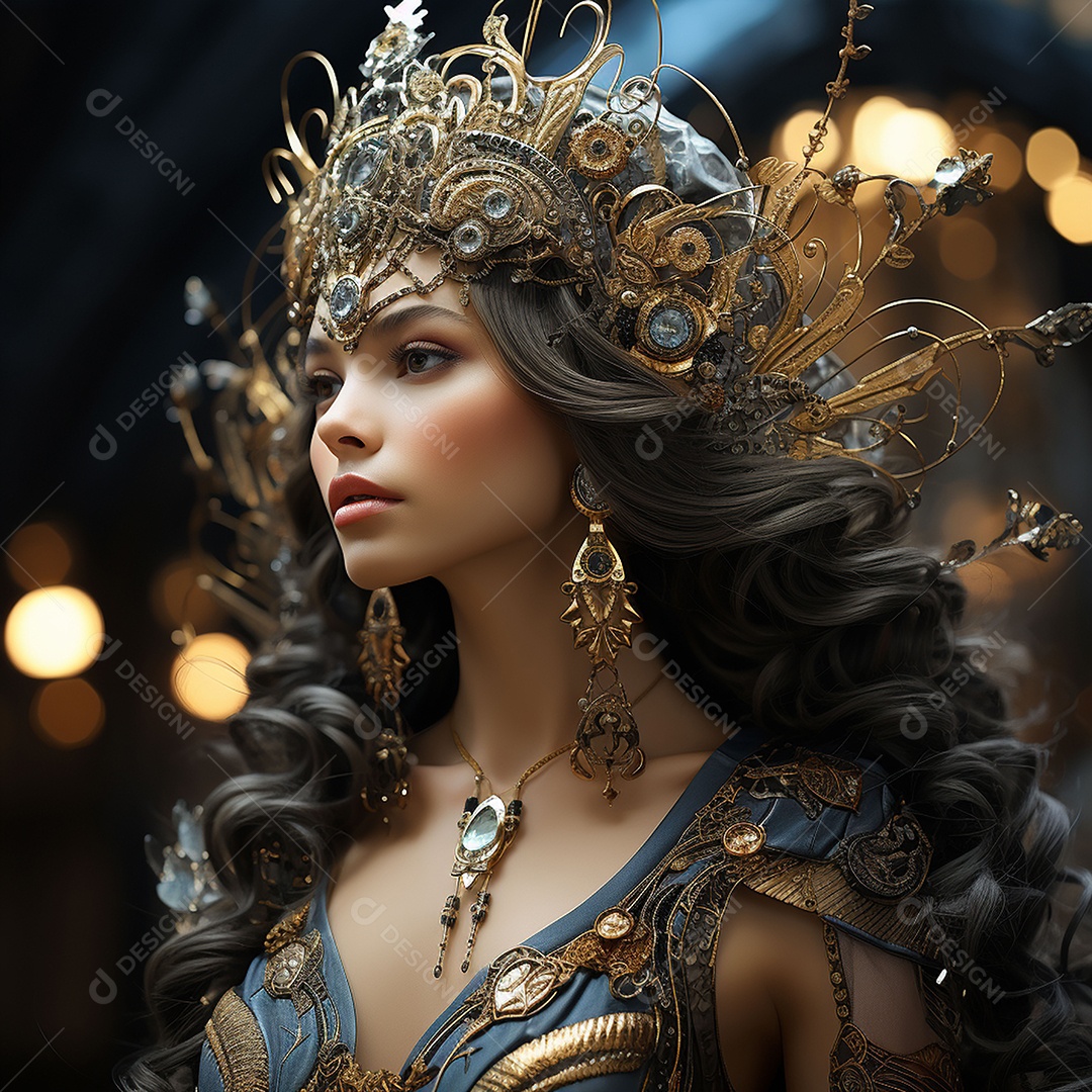 Retrato elegante e digno de mulher adornadas com joias