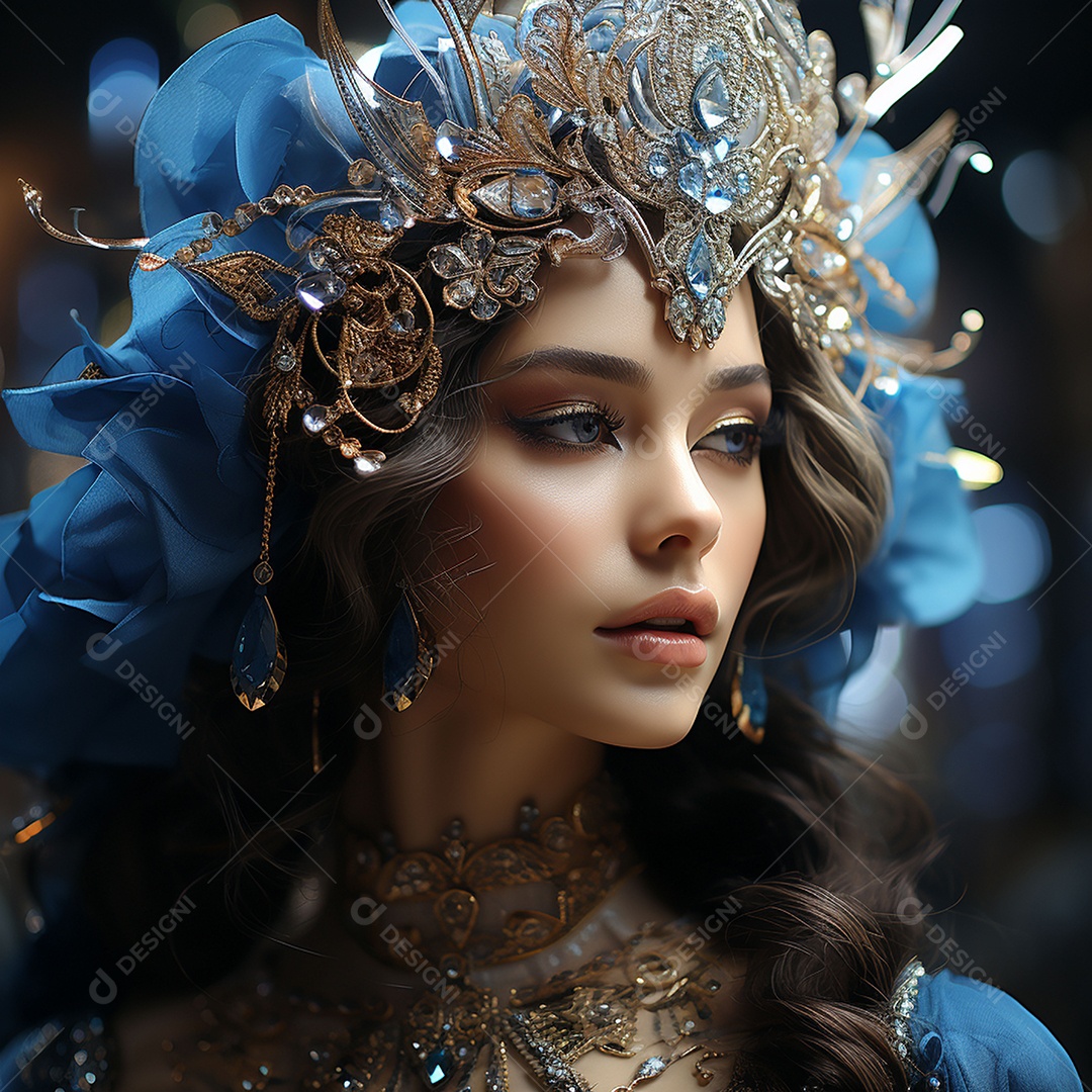 Retrato elegante e digno de mulher adornadas com joias