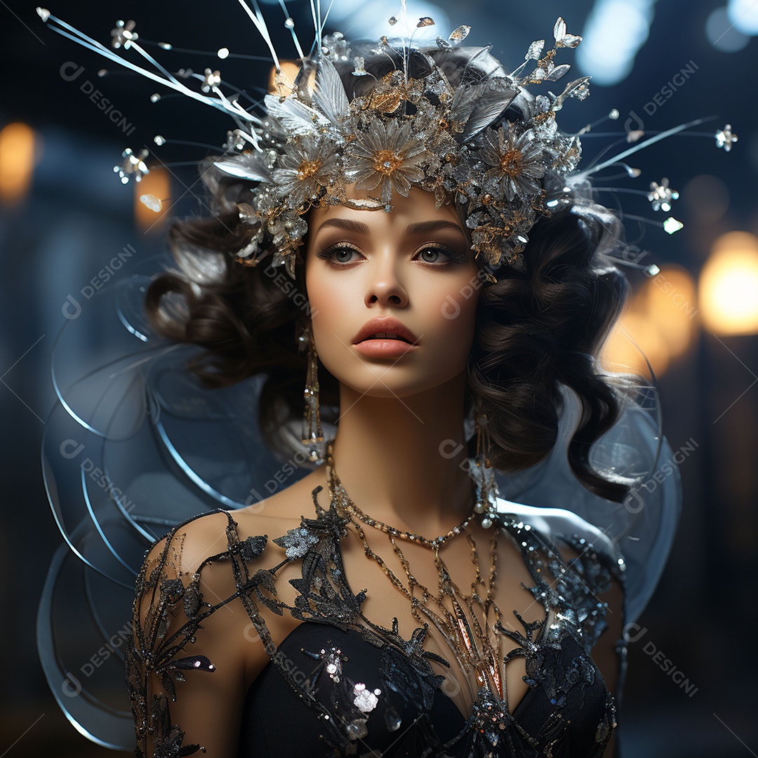 Retrato elegante e digno de mulher adornadas com joias