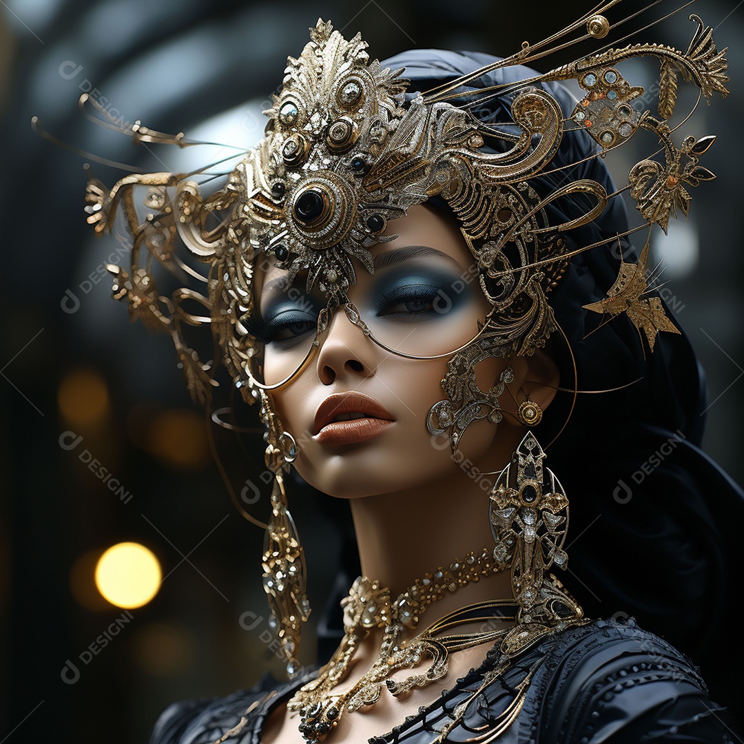 Retrato elegante e digno de mulher adornadas com joias