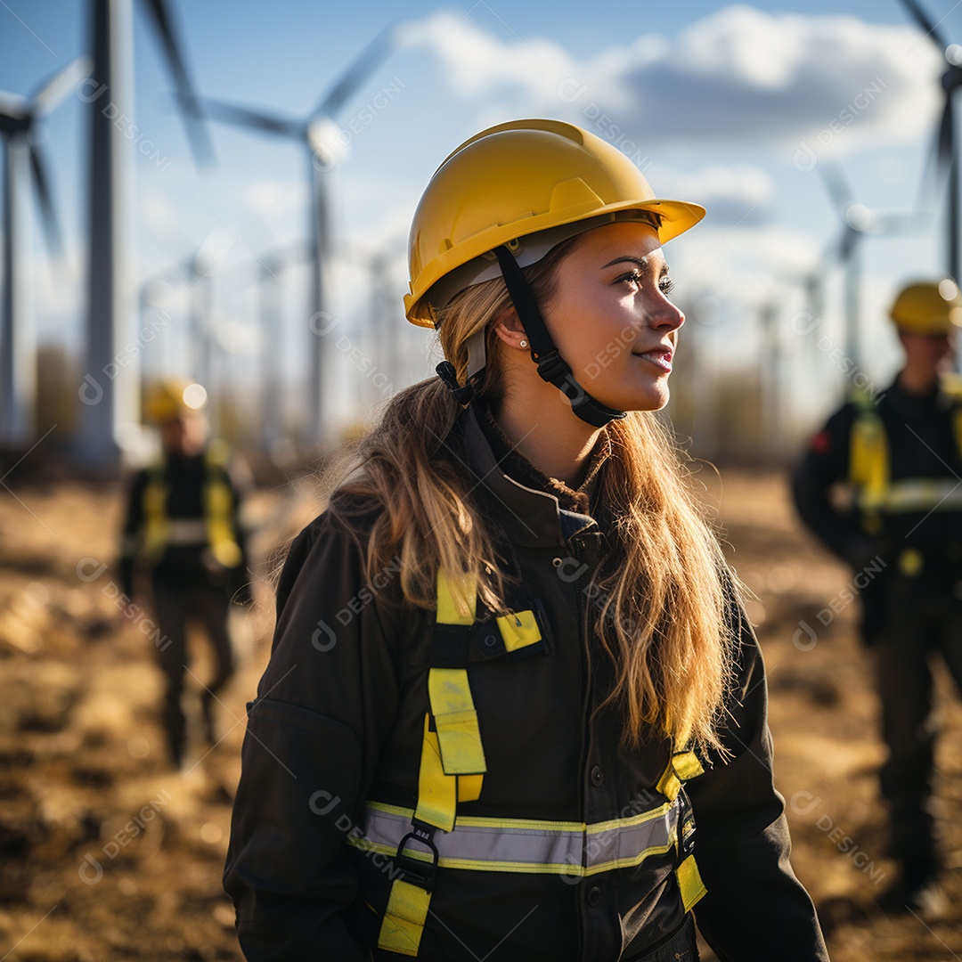 Engenheiras de uniforme e capacete