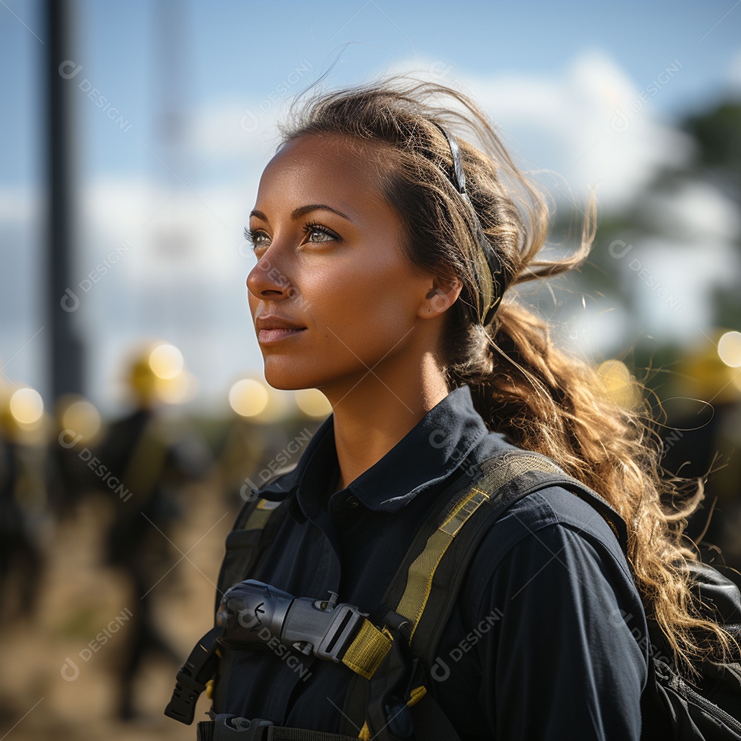 Engenheiras de uniforme e capacete