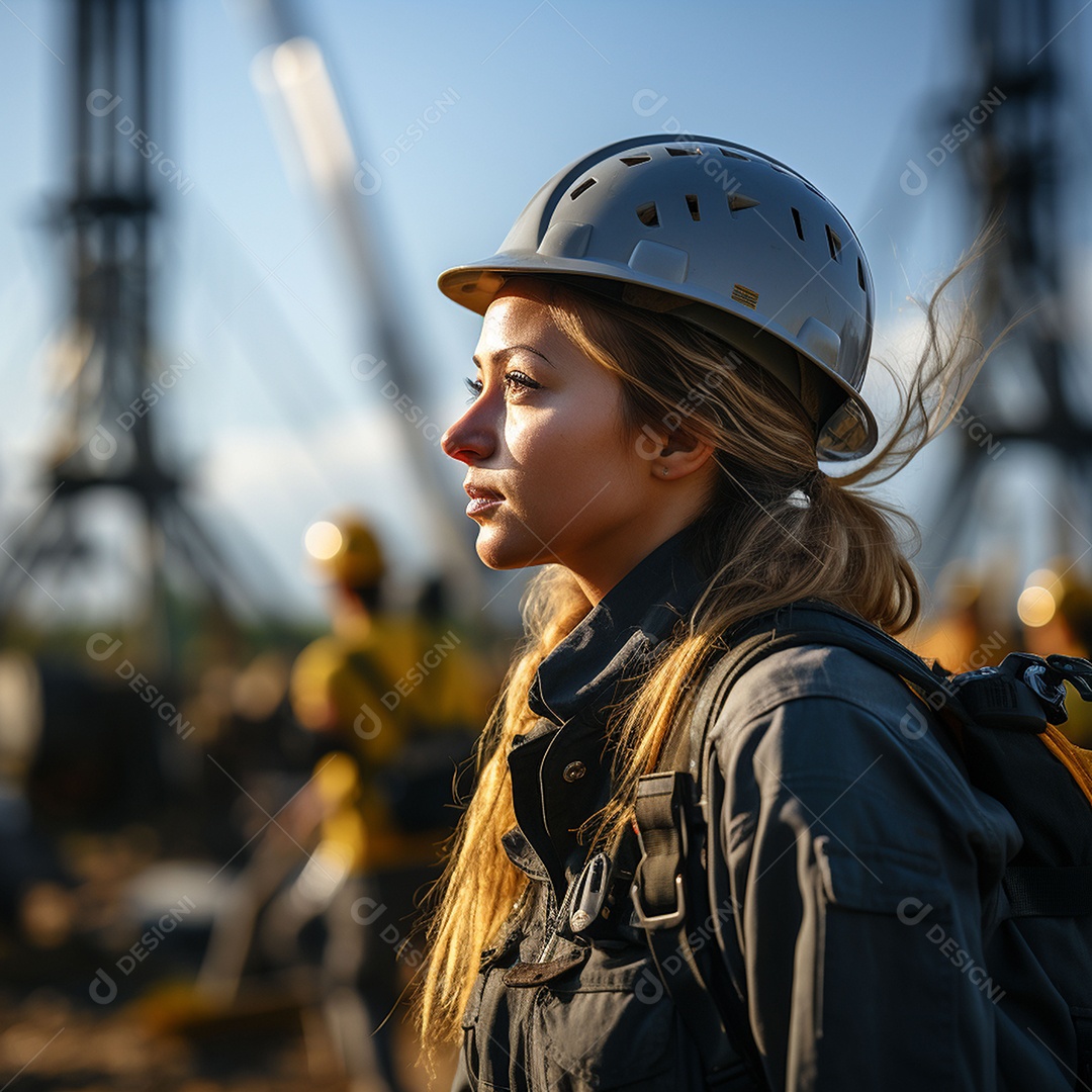Engenheiras de uniforme e capacete
