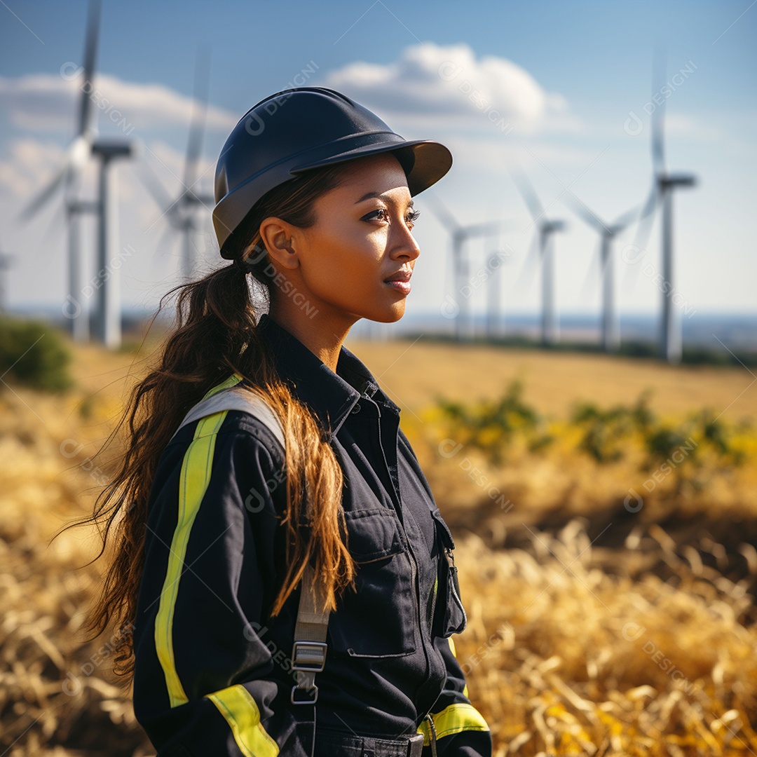 Engenheiras de uniforme e capacete