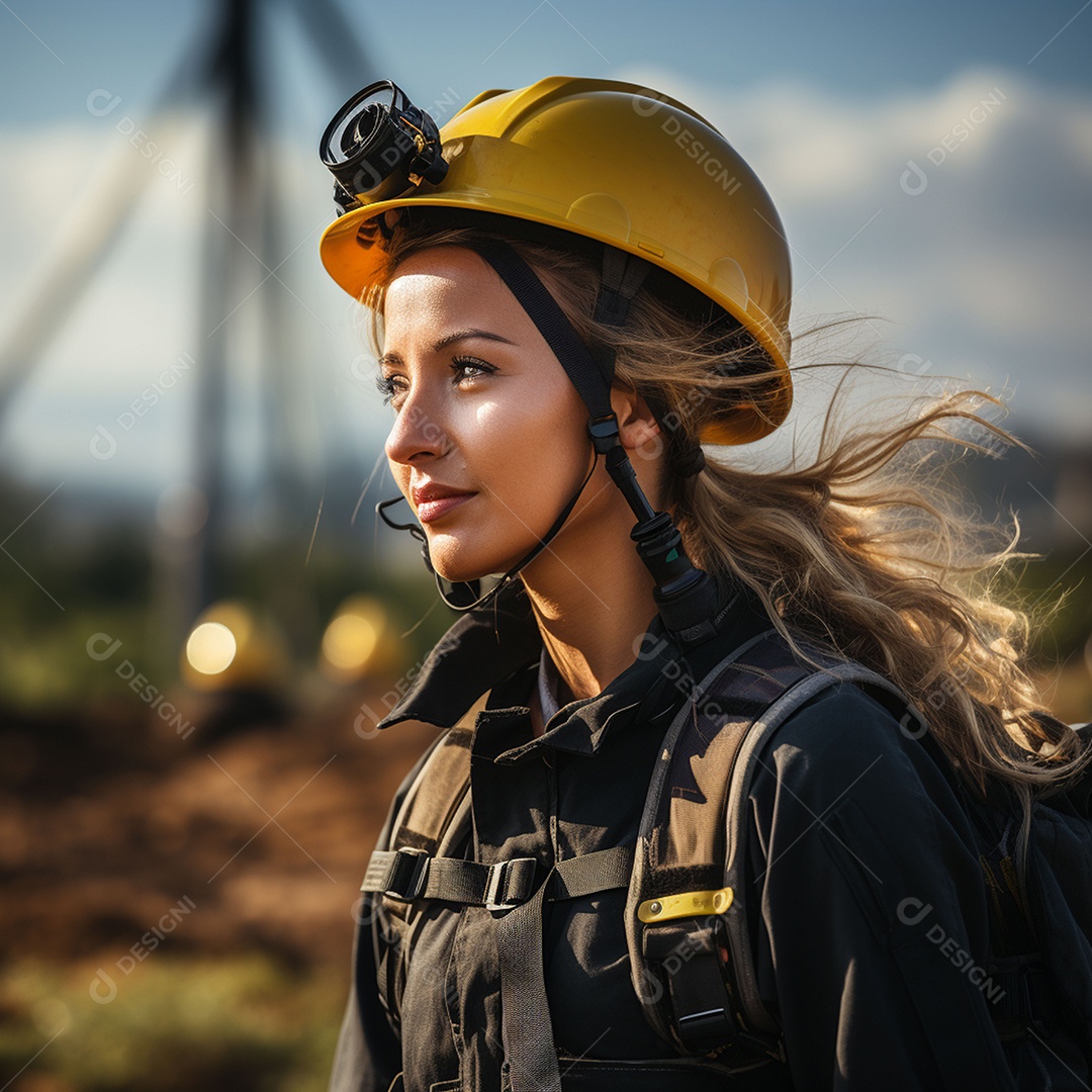 Engenheiras de uniforme e capacete