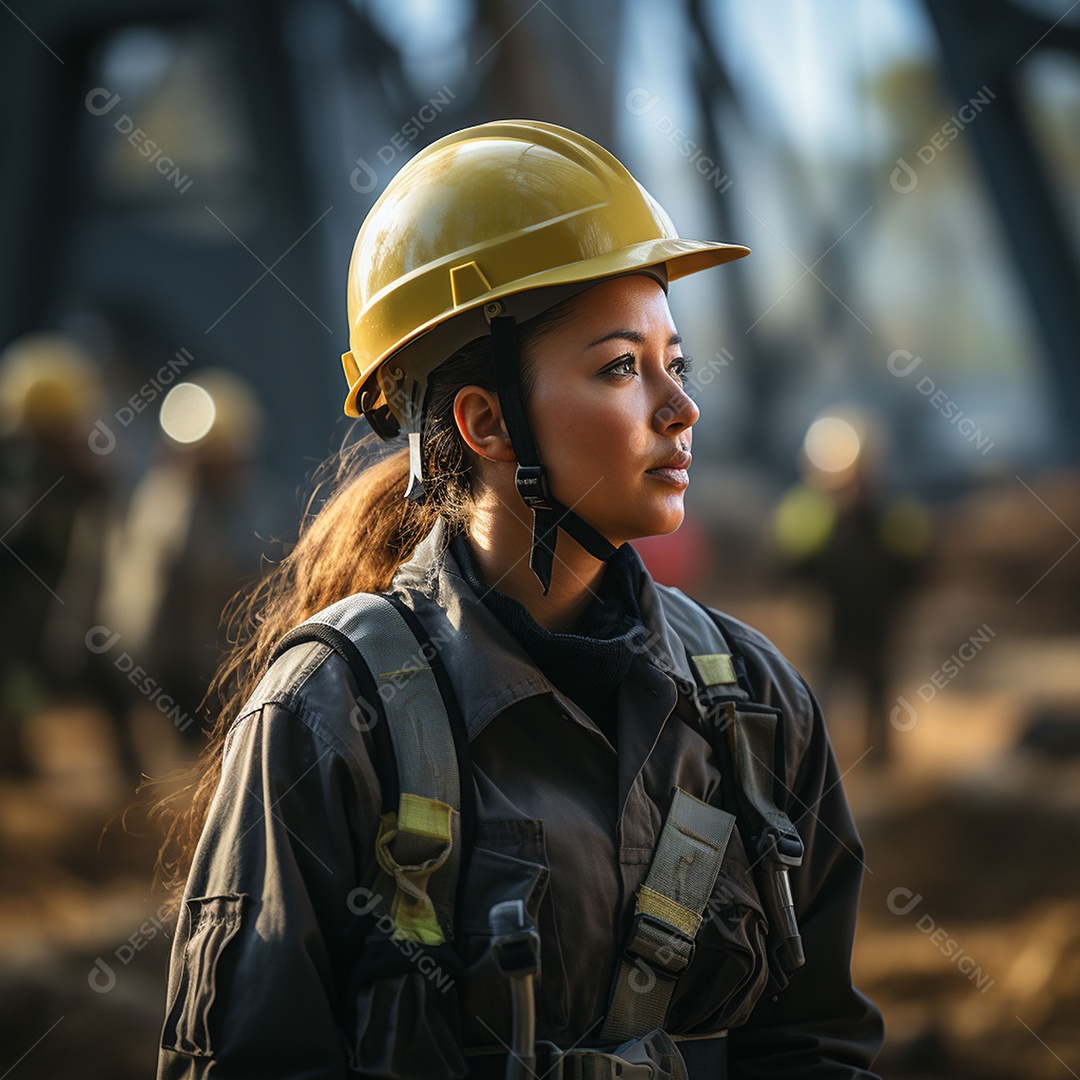 Engenheiras de uniforme e capacete
