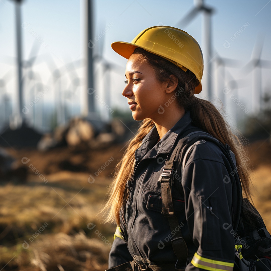 Engenheiras de uniforme e capacete