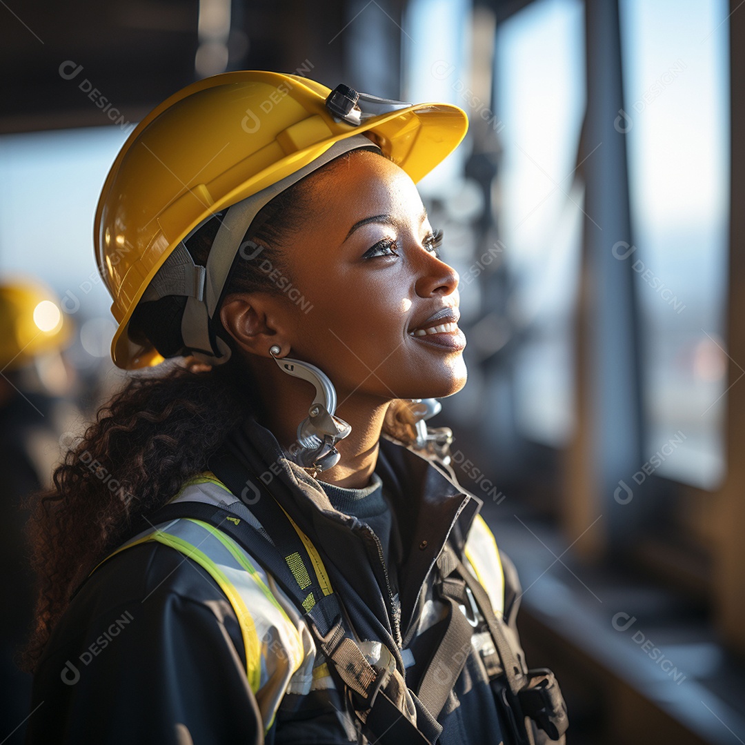 Engenheiras de uniforme e capacete