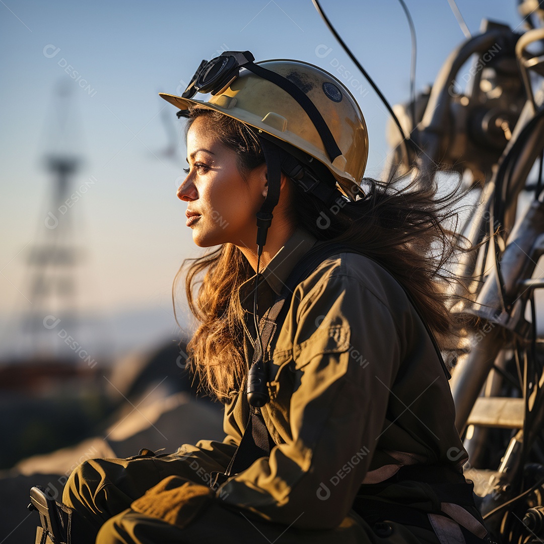 Engenheiras de uniforme e capacete