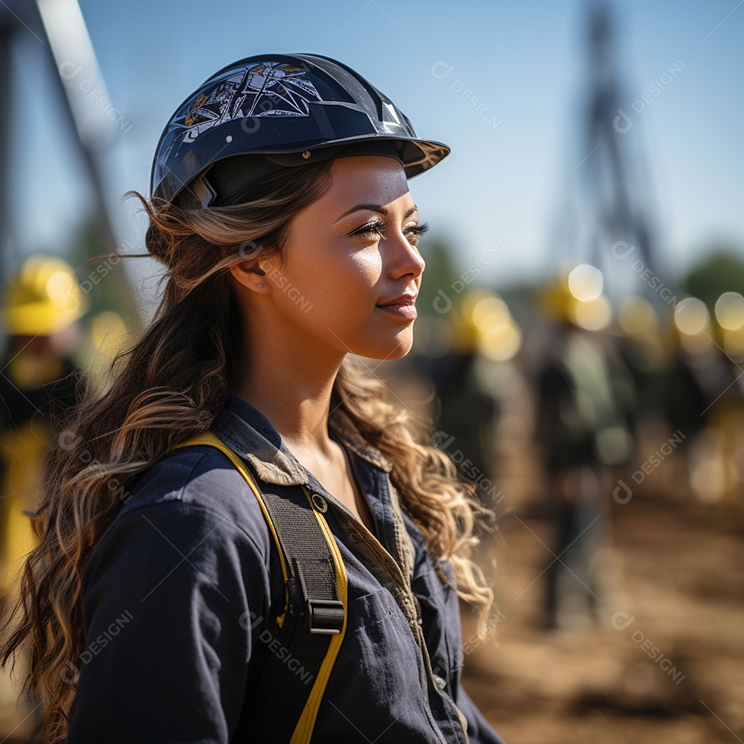 Engenheiras de uniforme e capacete