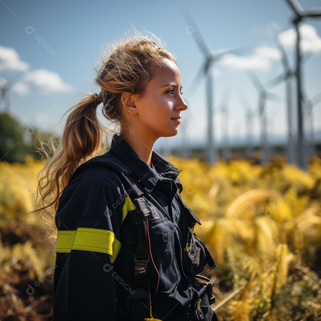 Engenheiras de uniforme e capacete